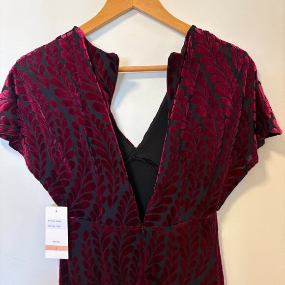 Taylor Dolman Sleeve Velvet Burnout Dress NEW Burgundy Flowy Fall Leaves Classic - Picture 12 of 15